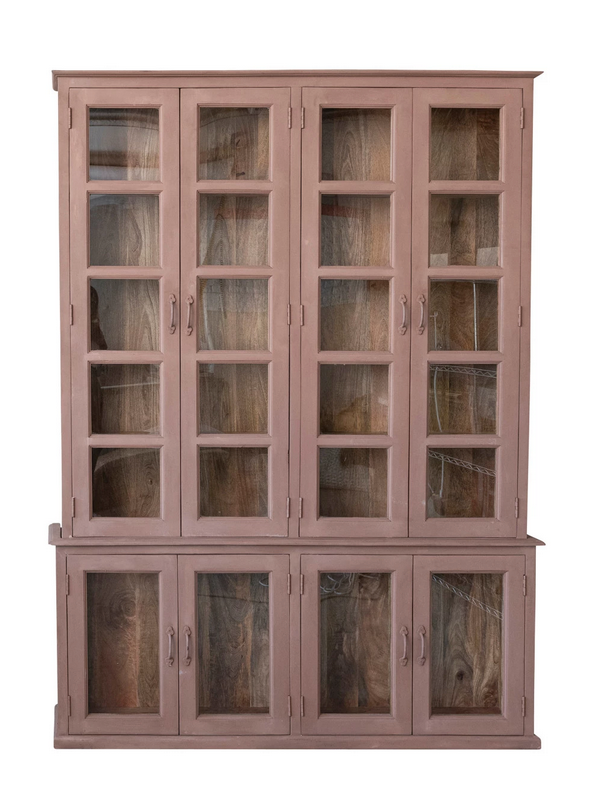 Wood & Glass Cabinet w/ 8 Doors and 8 Shelves