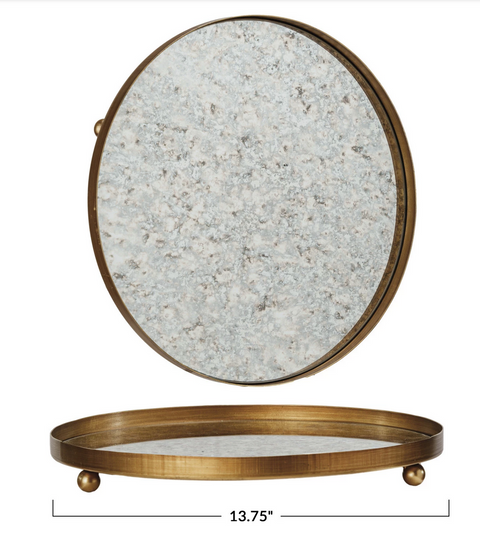 Metal Footed Antiqued Mirror Tray
