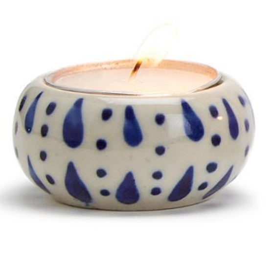 Blue and White Chinoiserie Candleholder with Tealight Candle