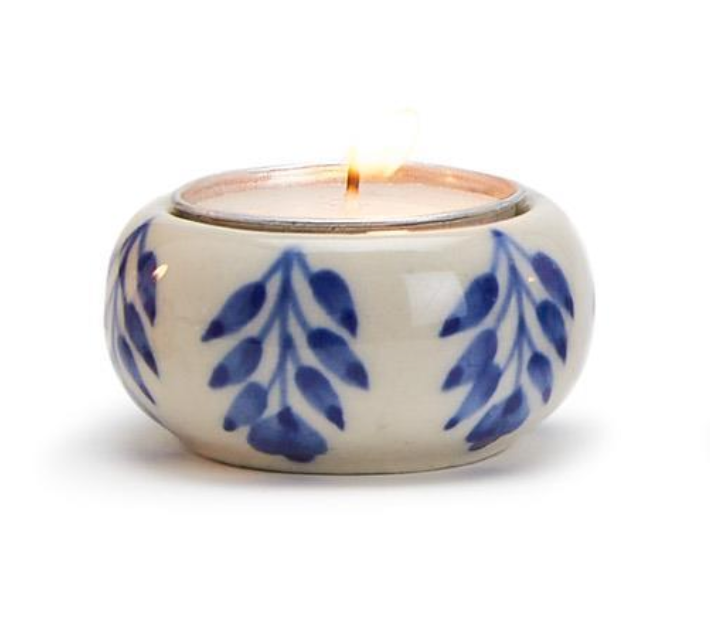 Blue and White Chinoiserie Candleholder with Tealight Candle