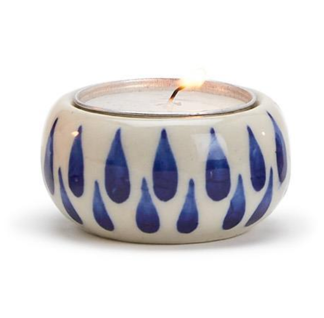 Blue and White Chinoiserie Candleholder with Tealight Candle