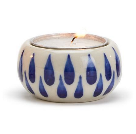 Blue and White Chinoiserie Candleholder with Tealight Candle