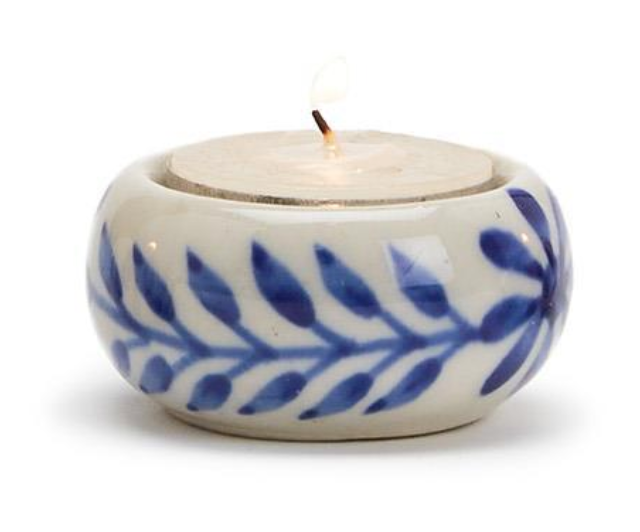 Blue and White Chinoiserie Candleholder with Tealight Candle