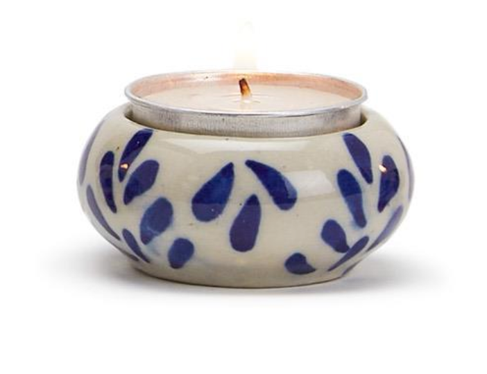 Blue and White Chinoiserie Candleholder with Tealight Candle