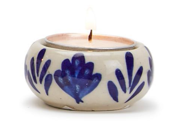 Blue and White Chinoiserie Candleholder with Tealight Candle