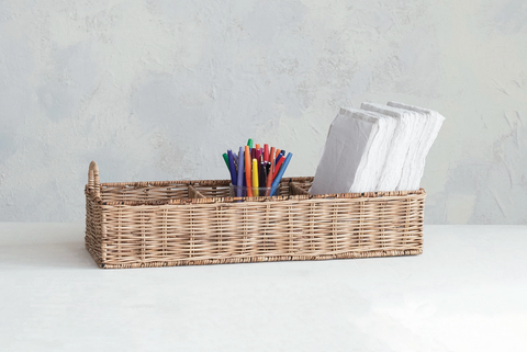 Hand-woven Rattan Basket w/ 3 Sections