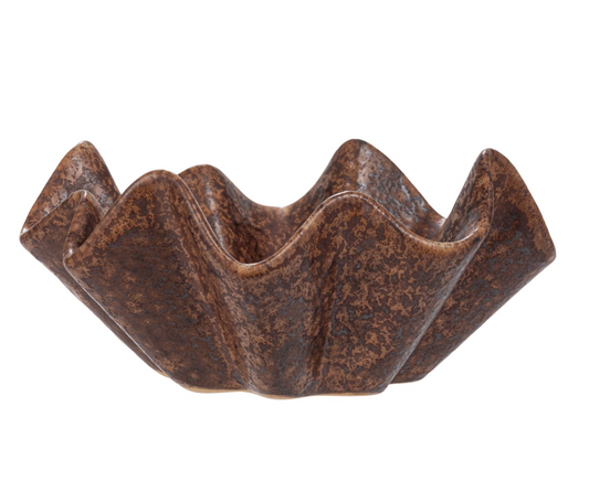 Brown Stoneware Pleated Dish