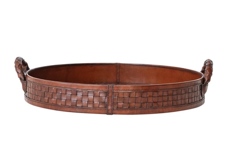 Leather Tray with Braided Handles