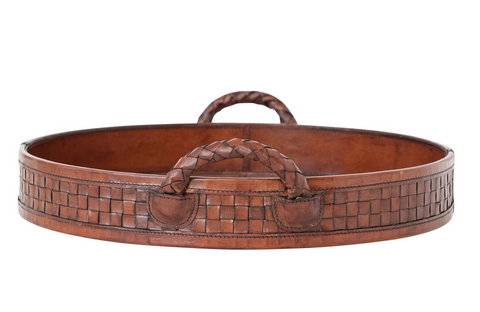 Leather Tray with Braided Handles