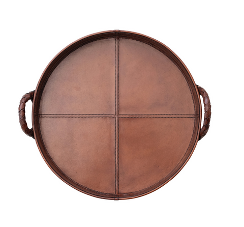 Leather Tray with Braided Handles