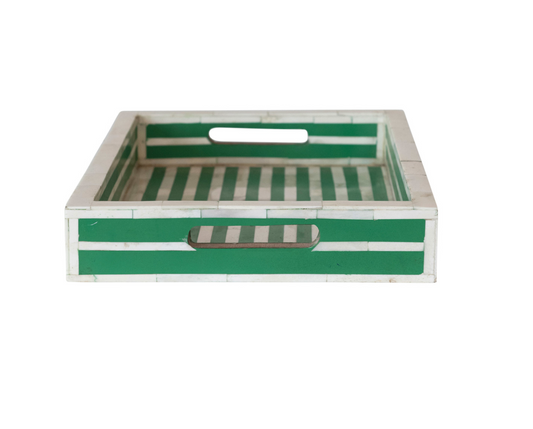 Green and White Striped Bone Tray