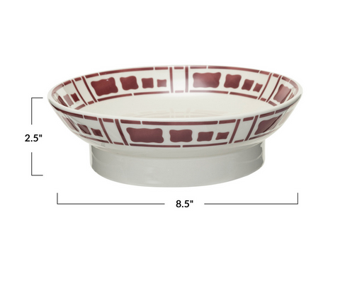 Hand-Painted Footed Stoneware Bowl