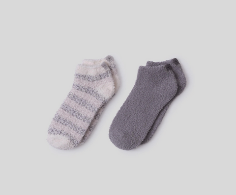 CozyChic Heathered Stripe Ankle Sock Set