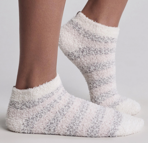 CozyChic Heathered Stripe Ankle Sock Set