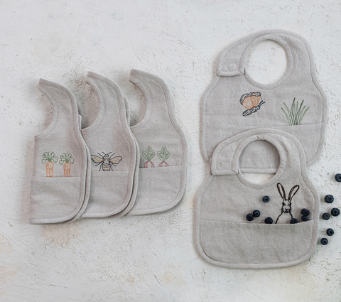 Embroidered Cotton & Linen Bib