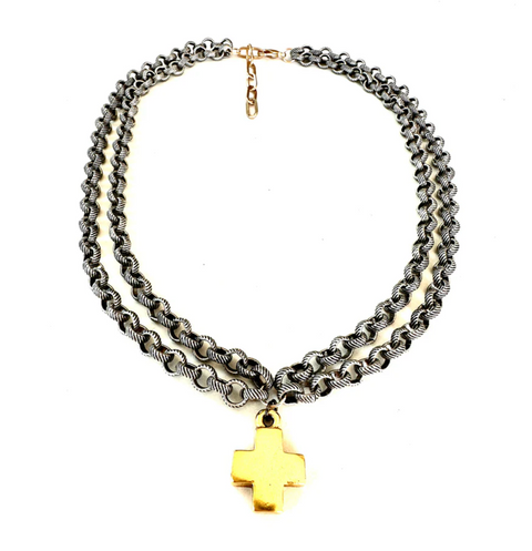 Double Chain Cross Necklace