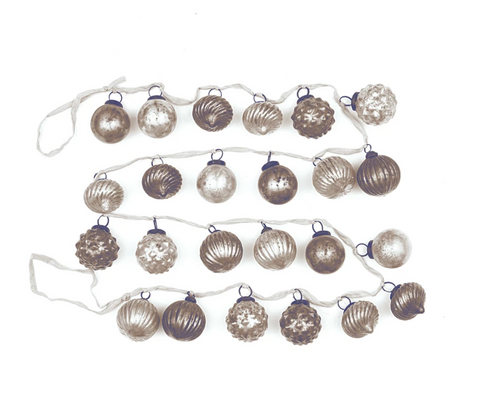 Embossed Mercury Glass Ornament Garland Silver