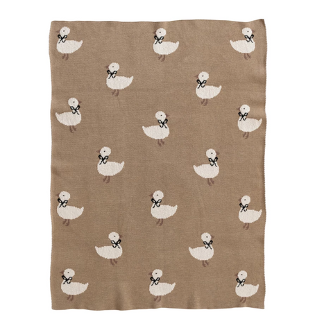 Knit Baby Blanket with Ducklings