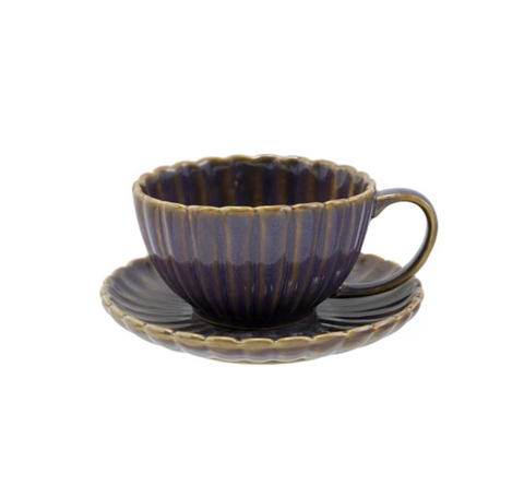 10 oz. Stoneware Ribbed Mug with Saucer