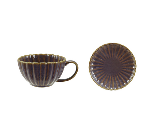 10 oz. Stoneware Ribbed Mug with Saucer