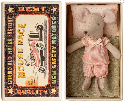 Little Sister Mouse in Matchbox Bed