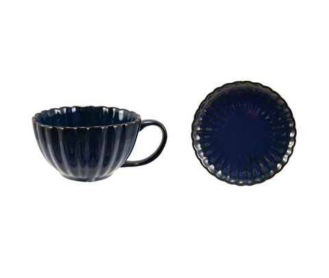 10 oz. Stoneware Ribbed Mug with Saucer