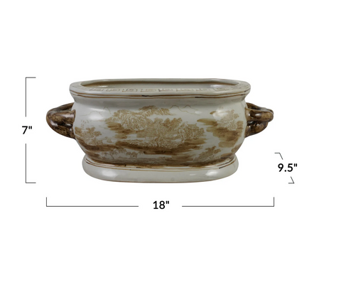 Hand-Painted Stoneware Landscape Planter