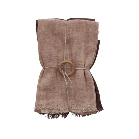 Stonewashed linen tea towel with fringe