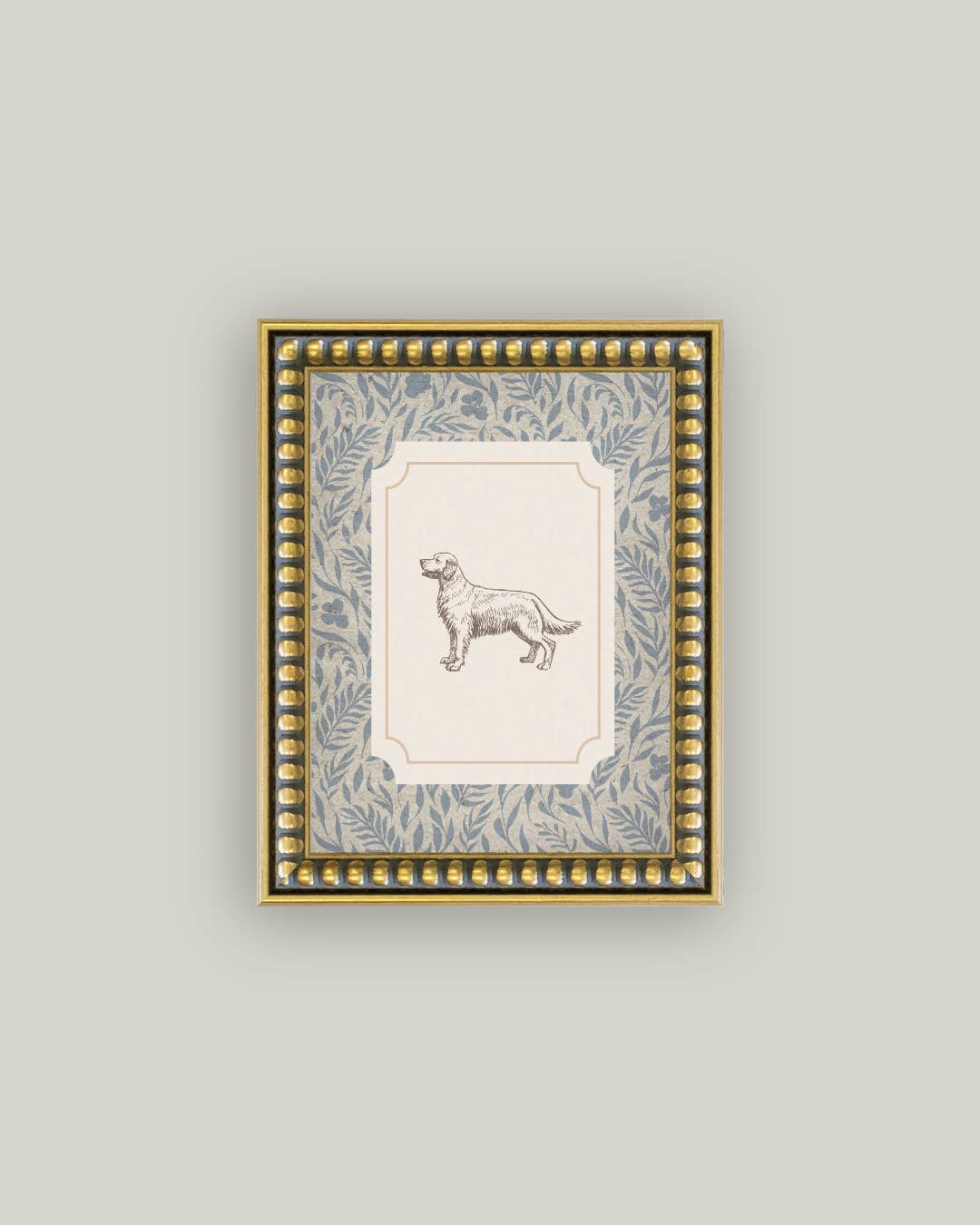 Dog Blue Print Framed Antique Art