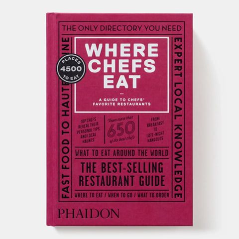 Book titled 'Where Chefs Eat' by Phaidon on a white background