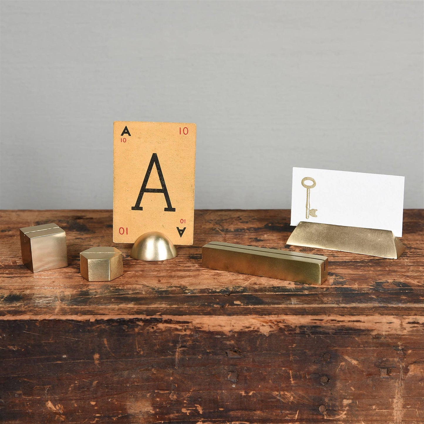 Cast Iron Cube Place Card Holder - Brass