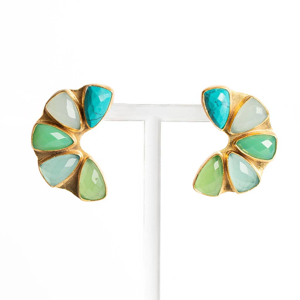 Gold Five Stone Earring- Aqua