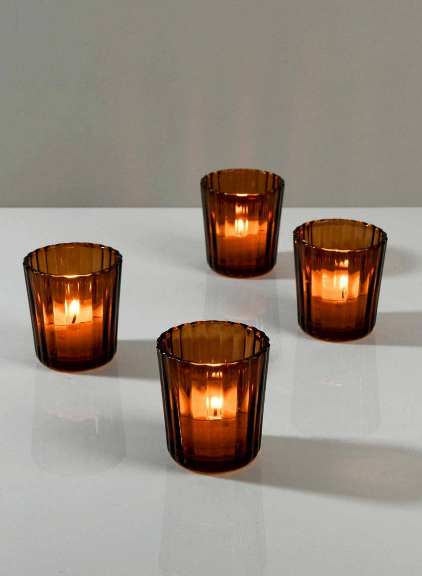 Dark Amber Fluted Glass Votive Holder