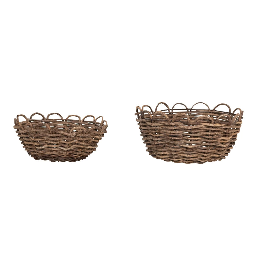 Woven Vine Baskets w/ Scalloped Edge