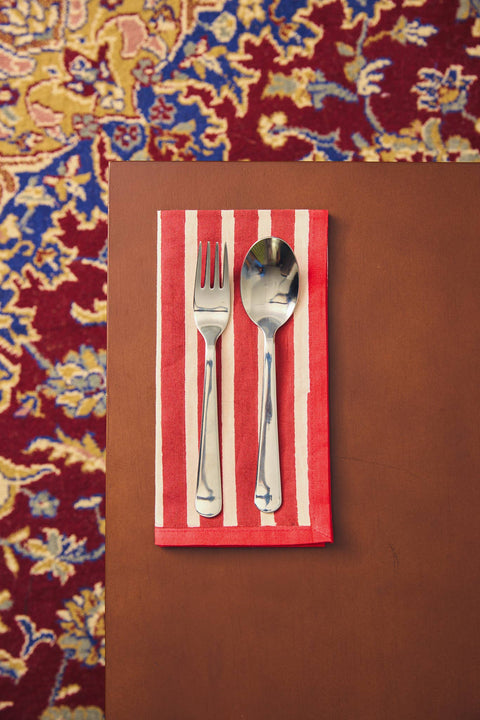 Block Stripe Napkins - Crimson Red / Blush
