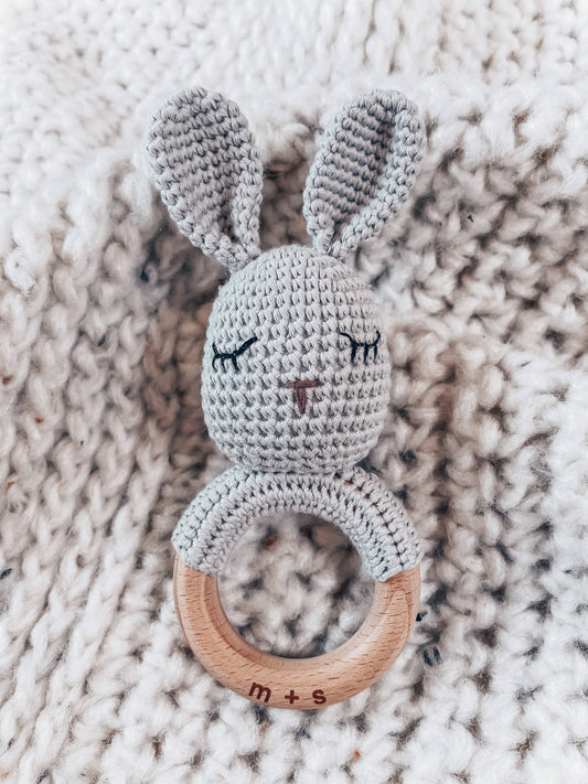 Bunny Hand Crochet Rattle: Grey