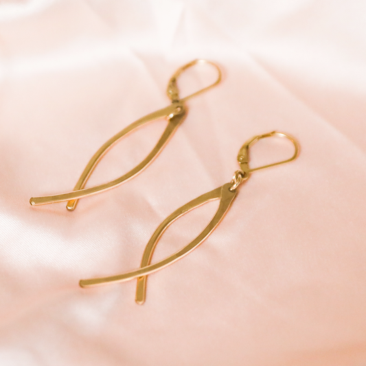 Surf Earrings - Curved Hammered Bars in Sterling or Gold