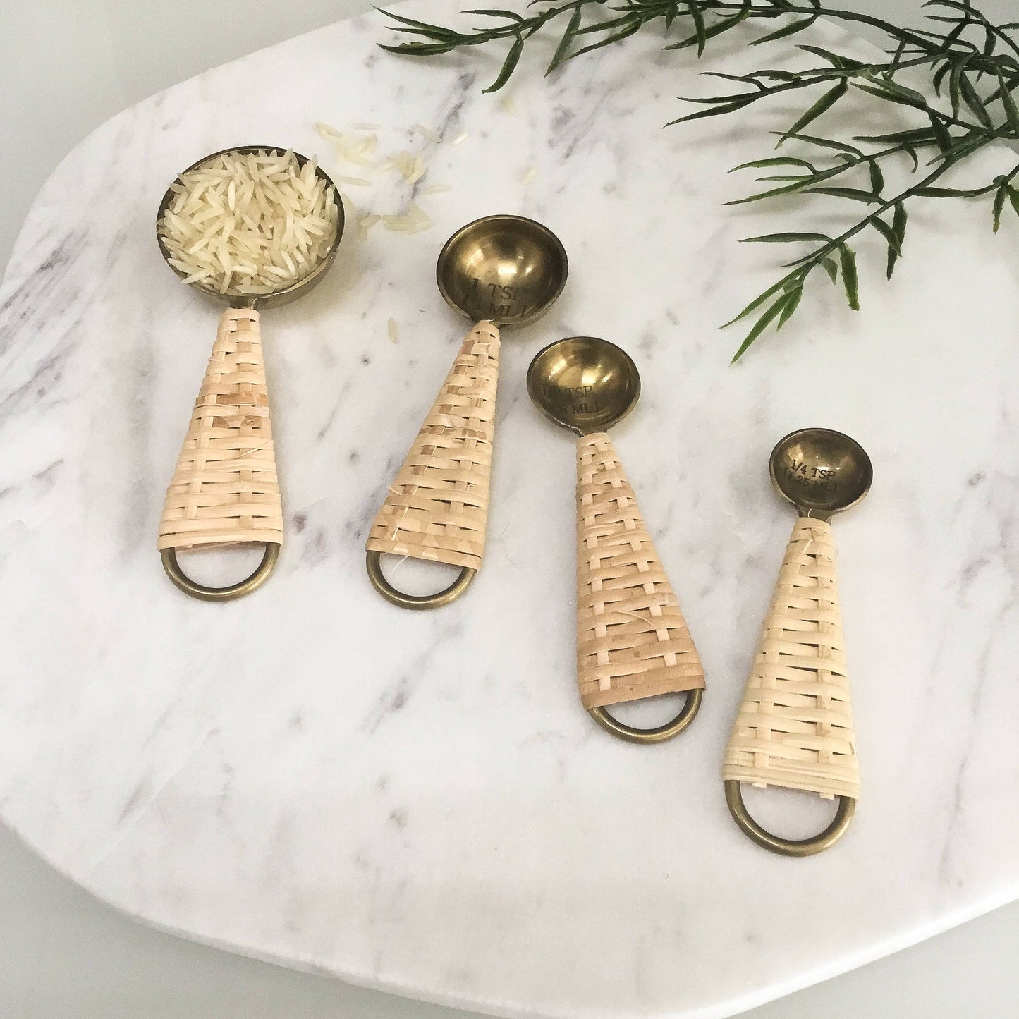 Gold Measuring Spoons w/ Interlaced Jute Handles, Set of 4