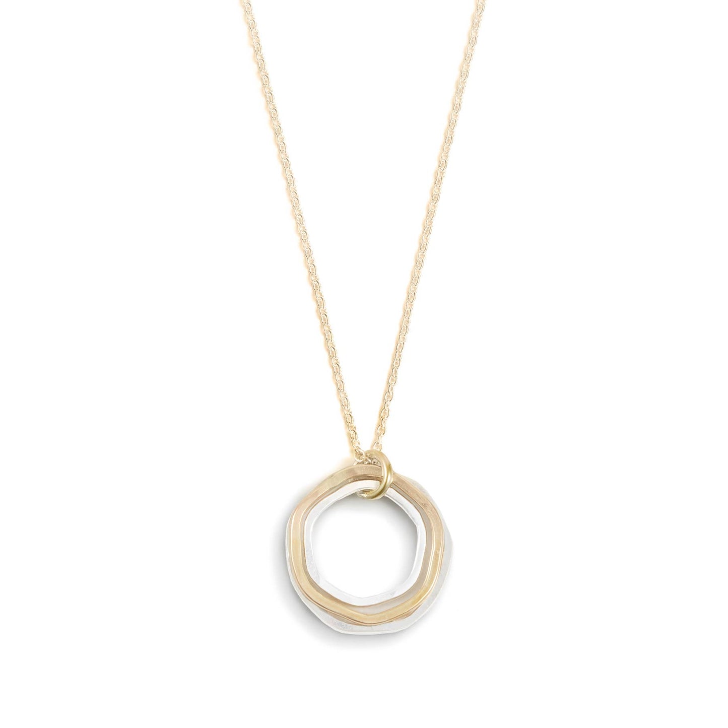 River Rocks Necklace, Three Circles Silver Gold Dainty: Gold Filled / 18"