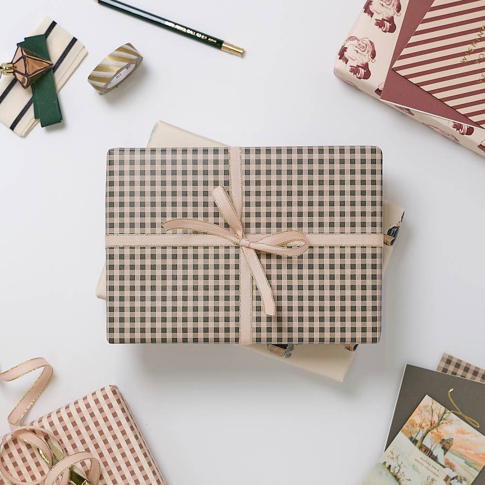 Green Gingham Christmas Wrapping Paper