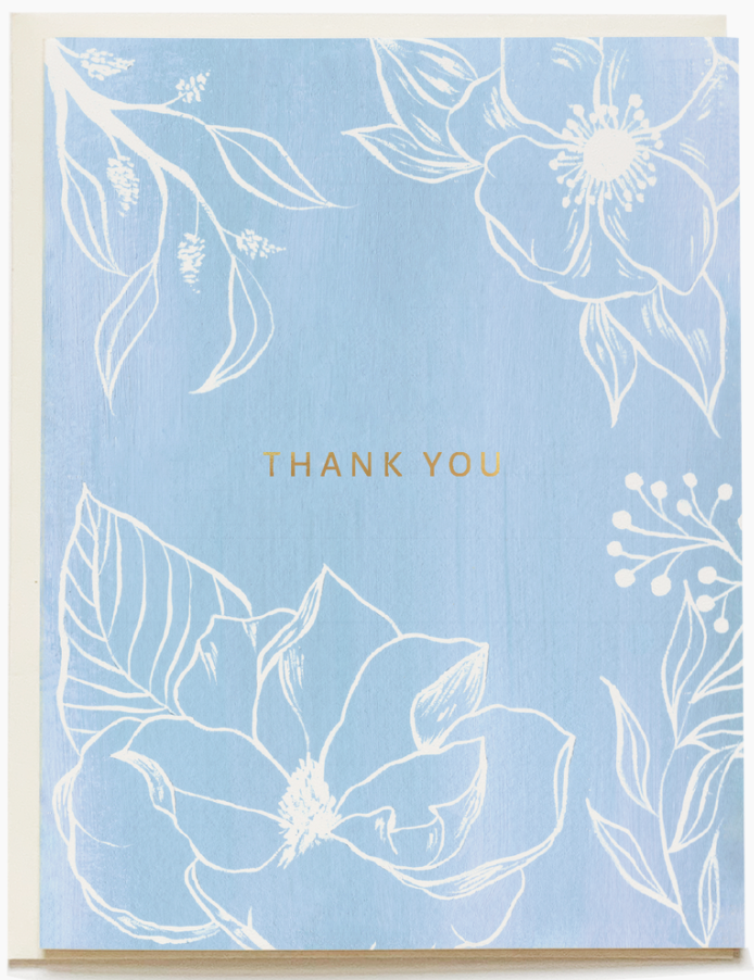 Blue Floral Thank You Card