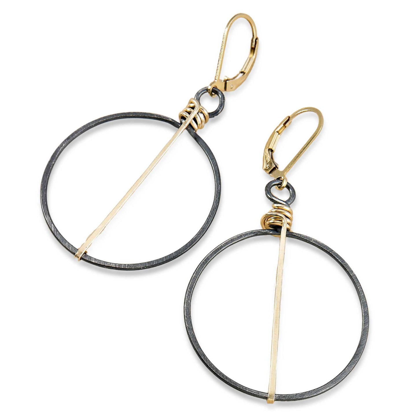 Antique Gold Stripe Sweet Black Circle Earrings