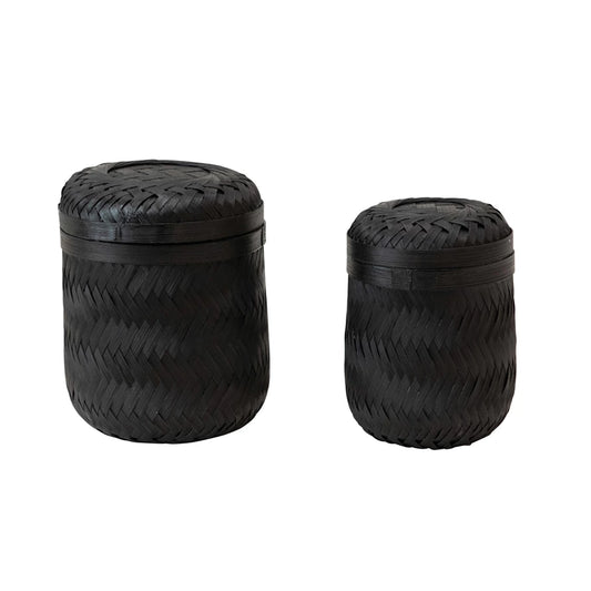Black Bamboo Baskets with Lids