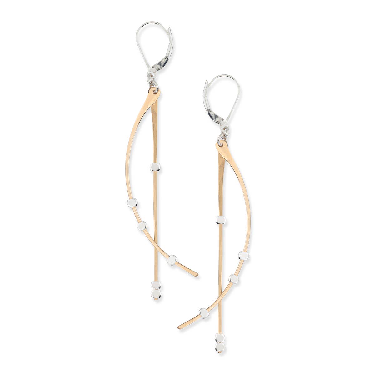 Astral Curved Gold & Silver Bars Long Dangle Earrings STARS