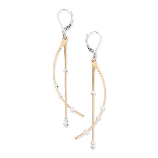 Astral Curved Gold & Silver Bars Long Dangle Earrings STARS