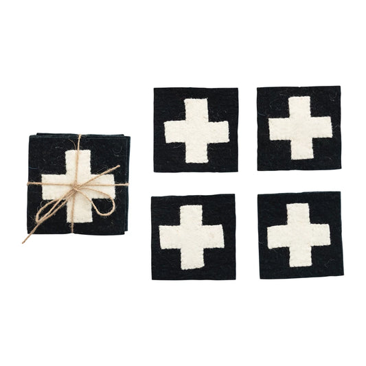 Wool Felt Coasters with Appliqued Swiss Cross