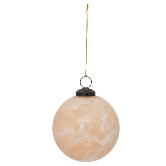 Round Glass Ball Ornament, Marbled Nude Finish