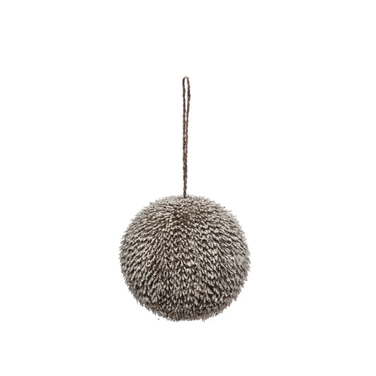 Round Textured Plastic Ball Ornament, Snow Finish, Brown